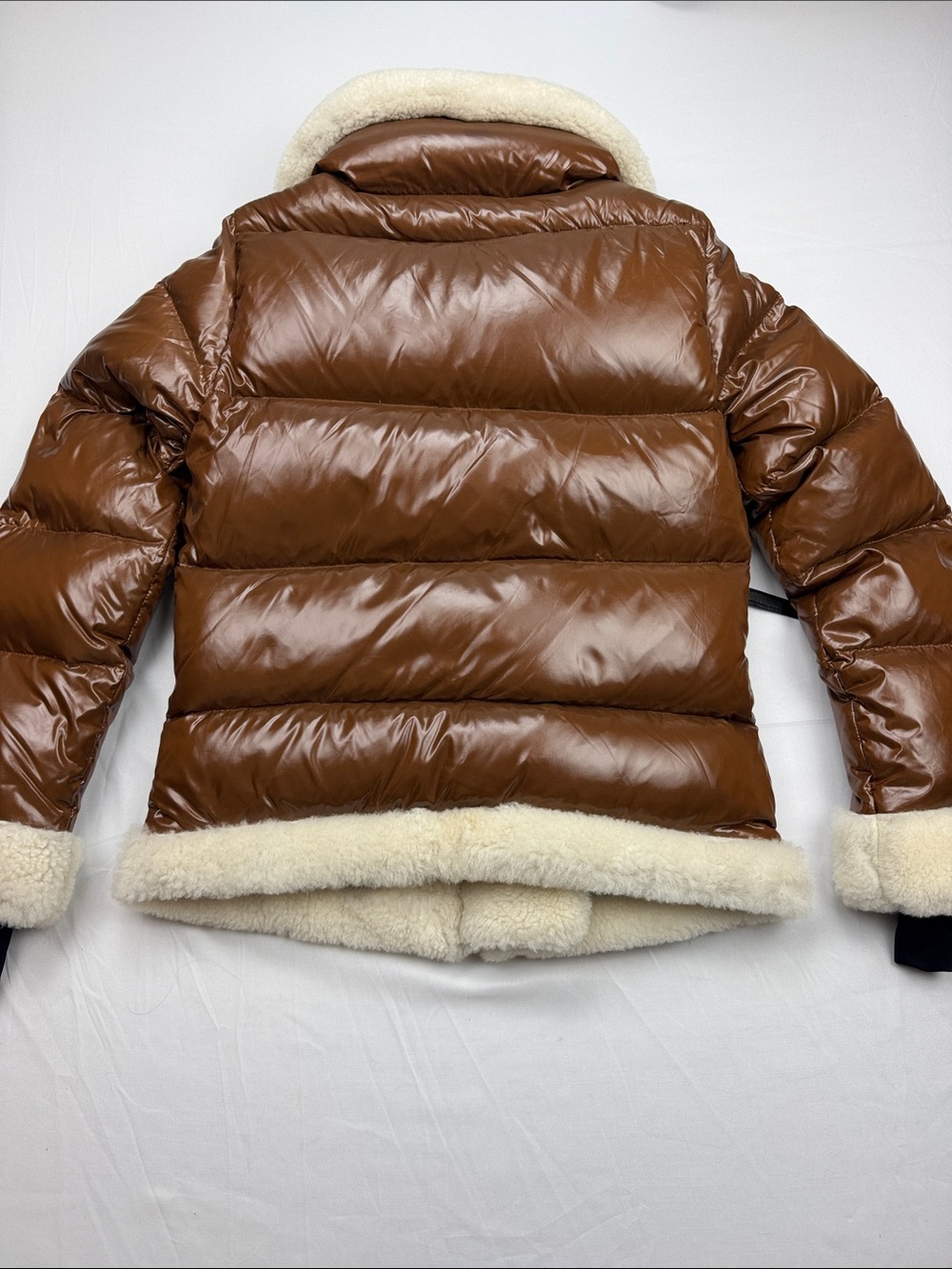 SAM. New York Veronica Shearling-Trimmed Down Biker Puffer Jacket in Cognac - Picture 13 of 16